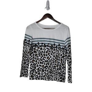 Loft Outlet White Leopard Print Stripe Long Sleeve Size S